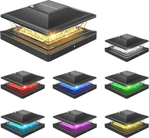 Miniatura 19 de APONUO - Luces solares para punta de poste con 8 colores RGB sólidos y flujo multicolor - Paquete de 4 luces solares para postes de 6x6, IP65
