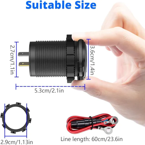 Miniatura 6 de Qidoe - Paquete de 5 salidas USB de carga rápida 3.0 de 12 V, impermeable, QC3.0, doble toma de corriente USB con interruptor táctil, enchufe