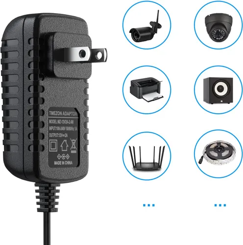 Miniatura 4 de TMEZON toma de corriente con conversor y adaptador AC 100-240V a 12 V y 2 A, de 2.1 mm x 5.5 mm, conversor adaptador de 12 V para sistema