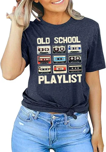 Miniatura 4 de Camiseta retro de los años 80 para mujer, cinta de casete, música de la vieja escuela, camiseta gráfica vintage, camisetas casuales sueltas
