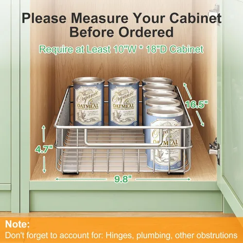 Miniatura 2 de Organizador de gabinete extraíble, acero inoxidable, paquete de 1 (9.8 pulgadas de ancho x 16.5 pulgadas de profundidad) cajón deslizante
