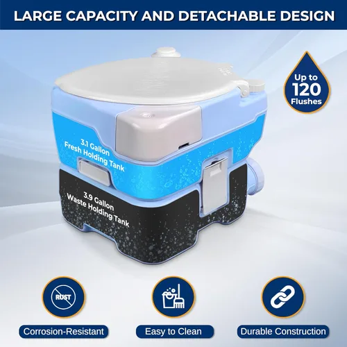 Miniatura 2 de SereneLife Inodoro portátil de 4 galones para acampar para adultos, más de 100 descargas, inodoro de campamento porta orinal con soporte