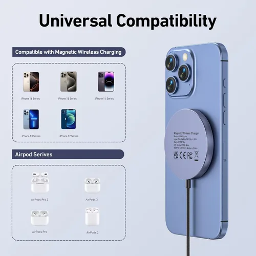 Miniatura 5 de BENFEI Cargador Inalámbrico Magnético de 15W Compatible con Cargador MagSafe/iPhone 16/16 Pro/16 Plus/16 Pro Max/iPhone 15 Pro Max Plus/iPhone 14 13