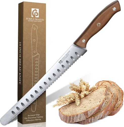 Miniatura 9 de Juego de 4 cuchillos de carne serrados de Purple Dragon de acero alemán de alto carbono con mango cuadrado de madera - Corte sin esfuerzo - Regalo