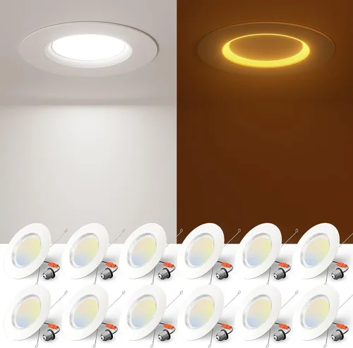 Miniatura 7 de Amico Paquete de 12 luces LED empotrables 5CCT de 4 pulgadas con luz nocturna, 8 W = 60 W, 700 lm luces de lata con borde deflector, regulable
