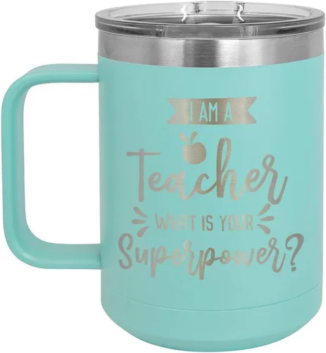 Miniatura 15 de I AM A TEACHER WHAT IS YOUR SUPERPOWER Taza de café roja de 15 oz con tapa deslizante Taza de café de viaje aislada Ideas de regalos de Rojo