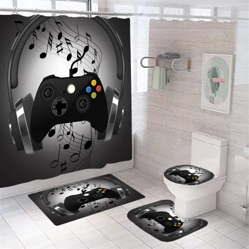 Cortina de ducha con 12 ganchos, moderna decoración de baño para adolescentes, juego de cortina de ducha para tinas, 72 pulgadas de ancho x 72 Negro