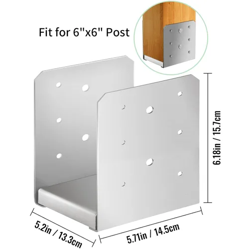 Miniatura 2 de Base de poste de 6 x 6 pulgadas, 5 anclajes de poste de acero inoxidable (tamaño interior: 5.71 x 5.2), soporte de poste ajustable para postes