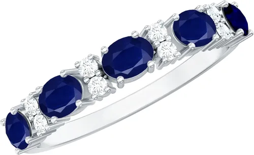 Natural Blue Sapphire Diamond Wedding Band, AAA Quality, Blue Sapphire East West Ring For Women - Ideal For Gift