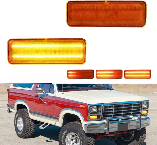 Miniatura 13 de Para 1980 1981 1982 1983 1984 1985 1986 Ford BRONCO F-150 F-250 F-350 Luces de marcador laterales de parachoques delantero lente ámbar LED Luces LED