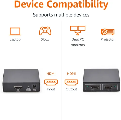Miniatura 3 de Amazon Basics - Divisor HDMI 1 en 2 salidas, 4K@30Hz para monitores duales, solo duplica la imagen, negro