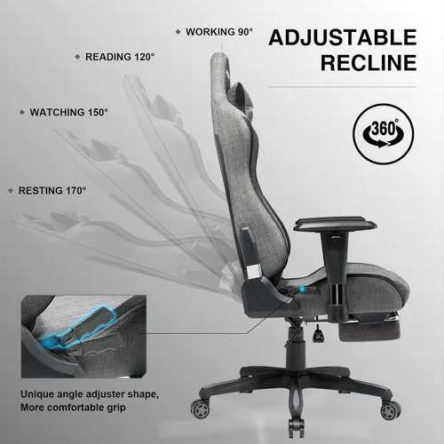 Miniatura 4 de GTPLAYER Silla de juegos con reposapiés, tela transpirable, silla ergonómica grande y alta para computadora, 350 libras con soporte lumbar ajustable