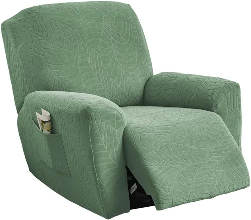 Miniatura 25 de NILUOH Funda para sillón reclinable, 4 piezas, elástica, estampada, con bolsillo lateral, funda para sofá reclinable, antideslizante, ajustable, 16