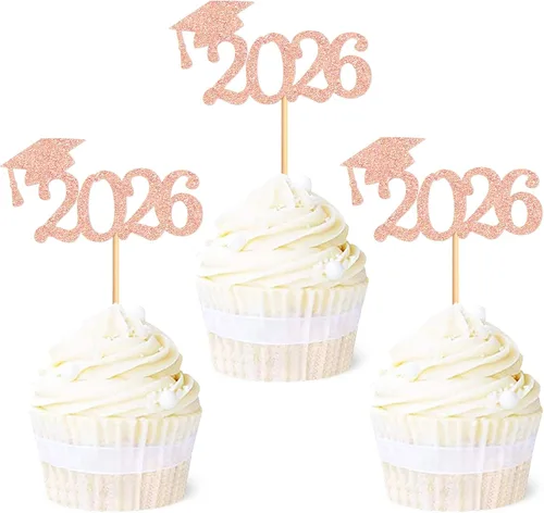 Miniatura 15 de 24 adornos para cupcakes de graduación 2026, selecciones de alimentos/aperitivos para fiesta de graduación, decoración de mini pasteles, adornos