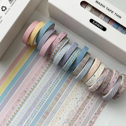 Miniatura 2 de Juego de 20 rollos de cinta washi vintage, diseño retro delgado, con patrones antiguos, cintas de enmascarar para artes, manualidades, diarios