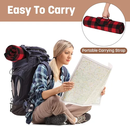Miniatura 3 de Tirrinia Manta impermeable para exteriores con forro sherpa, resistente al viento, triple capa, cálida y cómoda, plegable para camping, estadio