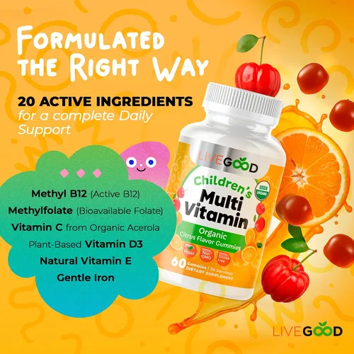 Miniatura 5 de LIVEGOOD Gomitas multivitamínicas orgánicas para niños, multivitamínico para niños, vitamina D para niños pequeños y niños, vitaminas orgánicas