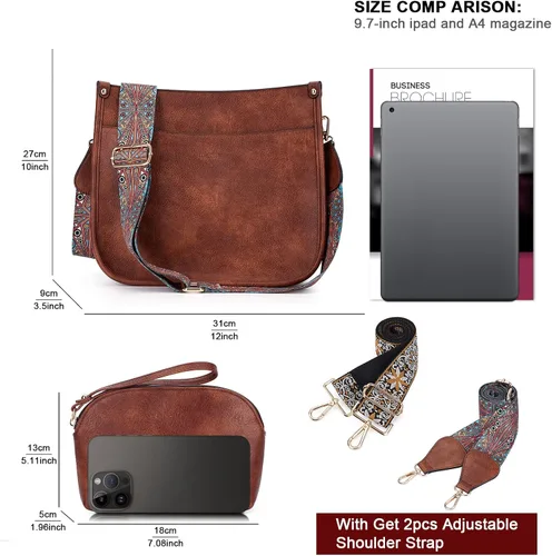 Miniatura 2 de HKCLUF Bolso cruzado para mujer, 2 piezas, de cuero, con 2 correas ajustables de leopardo, bolsa cruzada