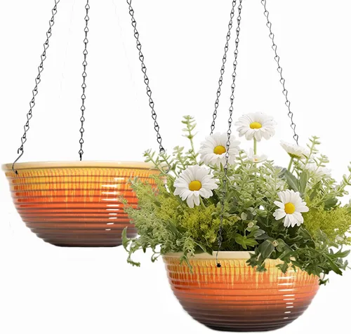 Miniatura 9 de Macetas colgantes de 10 pulgadas para plantas de interior y exterior, paquete de 2 macetas colgantes con orificio de drenaje, macetas colgantes