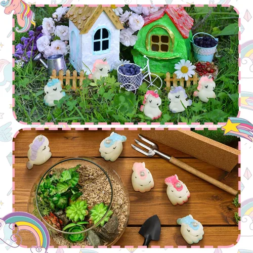 Miniatura 5 de Barydat 60 piezas de figuras miniatura de micro unicornio para jardín, casa de muñecas de unicornio, accesorios de jardín de hadas, paisaje