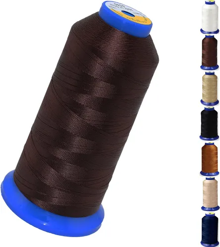 Hilo de nailon adherido para costura, hilo de nailon resistente para cuero, jeans, tapicería y tejer; #69 T70 tamaño 210D/3 1400 yardas (marrón