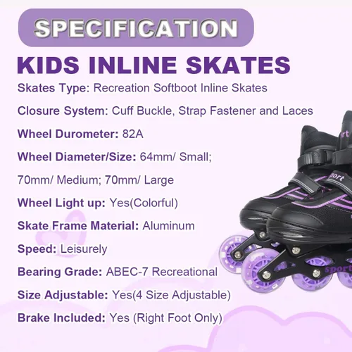 Miniatura 7 de Patines en línea para niñas de 6 a 12 años, cuchillas ajustables de 4 tamaños para niñas y niños, jóvenes y adolescentes, principiantes con ruedas