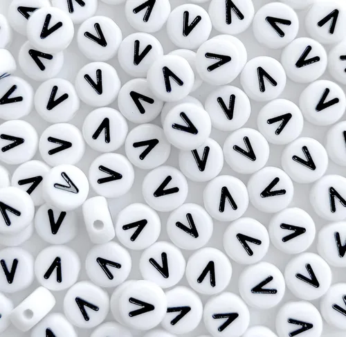 Miniatura 17 de 100 cuentas de letra, cuentas redondas blancas acrílicas del alfabeto de 0.157 x 0.276 pulgadas (0.157 x 0.276 in), cuentas vocales de letra A