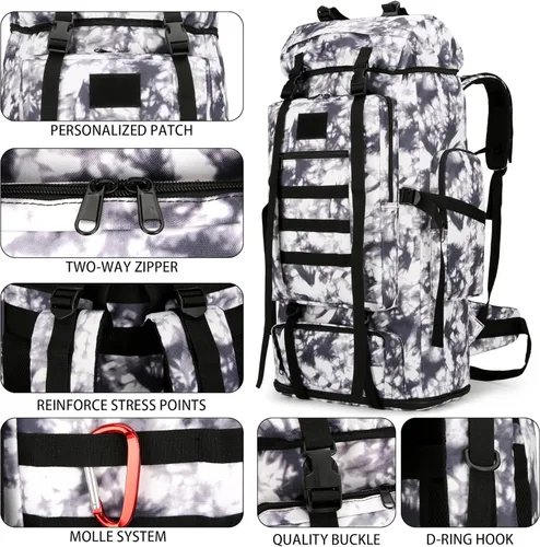 Miniatura 6 de Mochila de senderismo W WINTMING para hombres 70L/100L, mochila de campamento, mochila militar Molle, paquete de asalto de 3 días para escalada