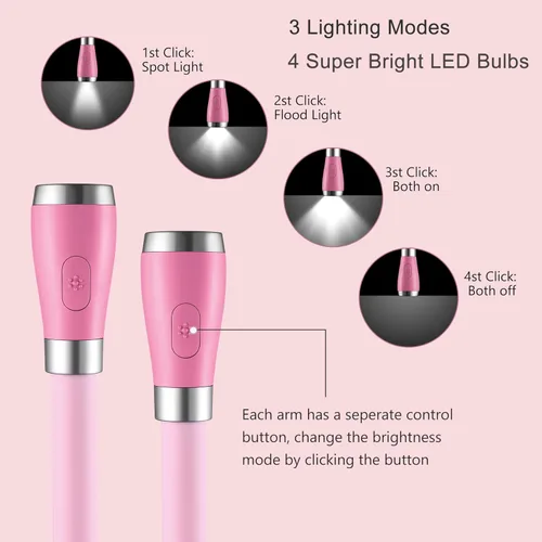 Miniatura 3 de Luz de libro para el cuello, lámpara de lectura LED, recargable por USB-C, manos libres, 4 bombillas LED, 4 bombillas LED, 4 brillo ajustable