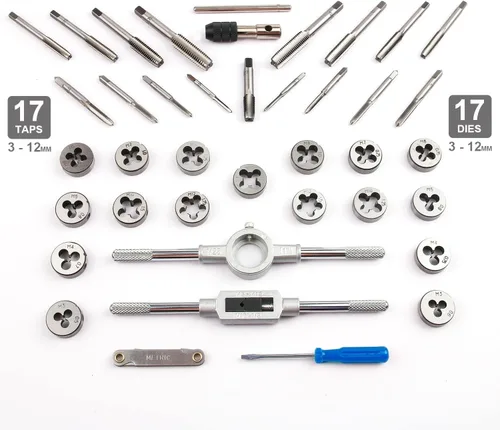 Miniatura 5 de Conjunto de tarjas y machuelos premium de 80 piezas SAE y métrico - Tamaño SAE de pulgada #4 a 1/2” y tamaño métrico M3 a M12, con roscas gruesas