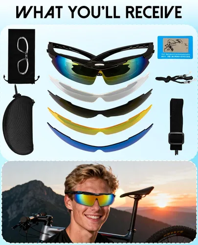 Miniatura 7 de Gafas de sol polarizadas para hombres y mujeres, 5 lentes con protección UV, antirreflejos, para deportes, béisbol, correr Negro claro
