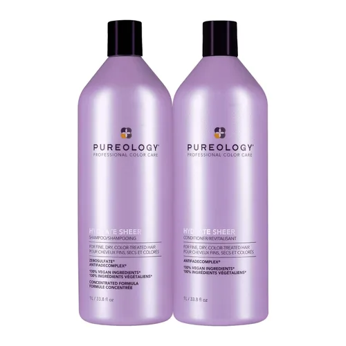 Pureology Hydrate Sheer Nourishing Shampoo & Conditioner Set - Lightwieight, Moisturizing Hair Set for Fine, Dry, Color Treated Hair, Sulfate-Free &