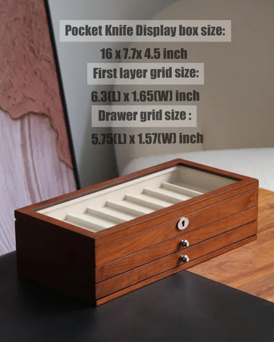 Miniatura 5 de Estuche Expositor de Cuchillos de Bolsillo para Hombre, Juego de Cuchillos Plegables de 22-26 Pulgadas con Acabado de Nogal, Organizador de Walnut