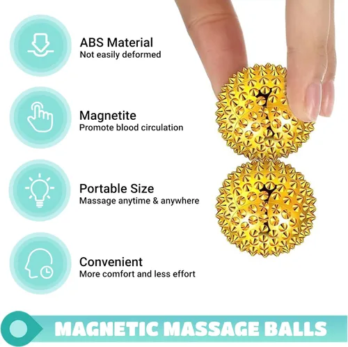 Miniatura 4 de Bola Magnética de Masaje para Manos - Bolas de Acupuntura con Púas para Adultos y Niños - Dorado 1 Par para Alivio del Dolor, Presión y Estrés
