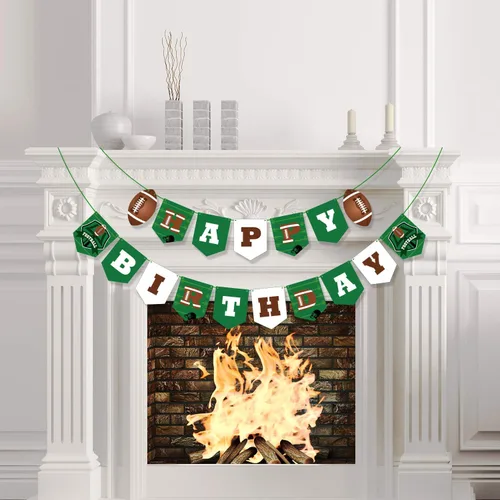 Miniatura 7 de Blulu Decoraciones de fiesta de fútbol – Cartel de feliz cumpleaños de fútbol, banderas de cuerda, letrero de banderines temáticos deportivos