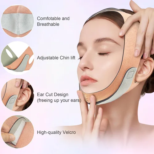 Miniatura 2 de FERNIDA - Máscara de elevación en V, correa de barbilla, máscara facial suave en forma de V, banda de elevación de mejillas para mujeres y hombres
