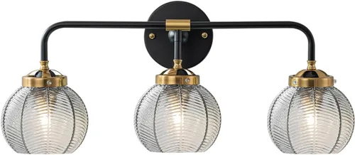 Miniatura 9 de Lámpara de tocador de baño de 3 luces, luz negra de montaje en pared con pantalla de vidrio verde, aplique de pared de mediados de siglo, lámpara