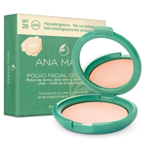 Ana Maria Maquillaje Cosmeticos | Polvo Facial Compacto Arroz Aloe Vera FPS 20 UVA | Polvo prensado de maquillaje SPF 20 0.5oz-14gr (Perla | Perla