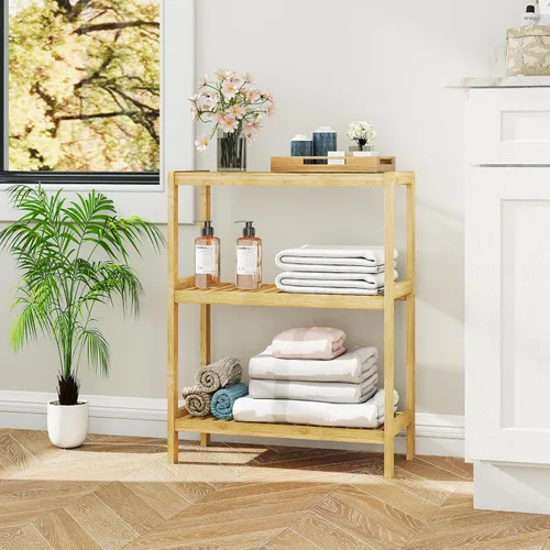 Miniatura 2 de estante de bambú para baño, soporte de almacenamiento multifuncional de 3 niveles, para baño, cocina y sala de estar, soporte para plantas y flores