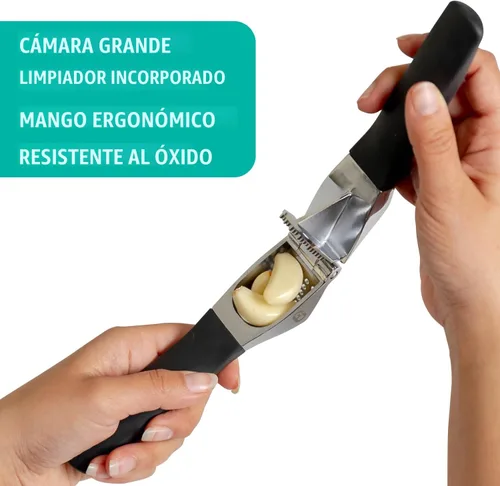 Miniatura 3 de Juego de prensa de ajo, trituradora y picadora de ajo resistente al óxido con asas ergonómicas, prensa manual de ajo fácil de apretar, cepillo