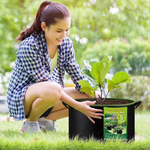 Miniatura 7 de Nachlynn - Paquete de 5 bolsas de cultivo de 57 lt de tela no tejida engrosada, macetas de tela de aireación resistente con asas para plantas
