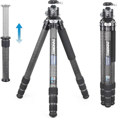 INNOREL Trípode compacto de fibra de carbono de 10 capas KT404C Soporte de cámara profesional de tubo de 1.575 in resistente para videocámara con