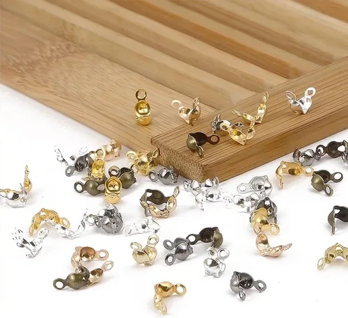 Miniatura 6 de 1400 puntas de cuentas para nudos, cubiertas de nudo, puntas de cuentas plegables, 7 colores, cubiertas abiertas de metal para manualidades