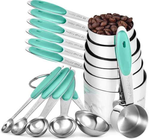 U-Taste - Juego de tazas y cucharas medidoras: U-Taste 18/8 de acero inoxidable, 12 piezas, apilamiento de metal, juego de medidas para cocina,