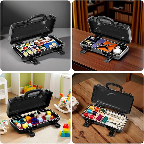 Miniatura 9 de Geinxurn Caja de herramientas negra de 11 pulgadas, estuche de herramientas portátil de acero resistente con pestillo de seguridad y asa