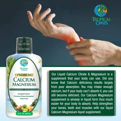 Miniatura 4 de Tropical Oasis Calcio líquido y magnesio – Fórmula natural con soporte para huesos fuertes – Vitaminas líquidas con calcio, magnesio y vitamina D