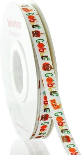 Miniatura 2 de Cinta de grogrén Gobble de Acción de Gracias de 3/8" 5yd