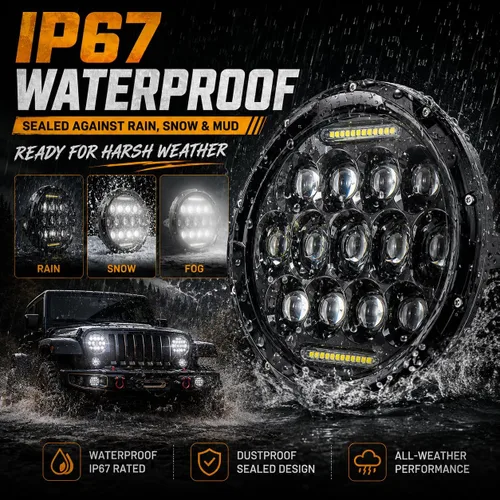 Miniatura 5 de JHLion - Faros delanteros LED de Jeep Wrangler, 7 pulgadas para Jeep Wrangler JK/TJ/LJ 1997-2020, 150W, faros redondos LED aprobados por DOT, 500%