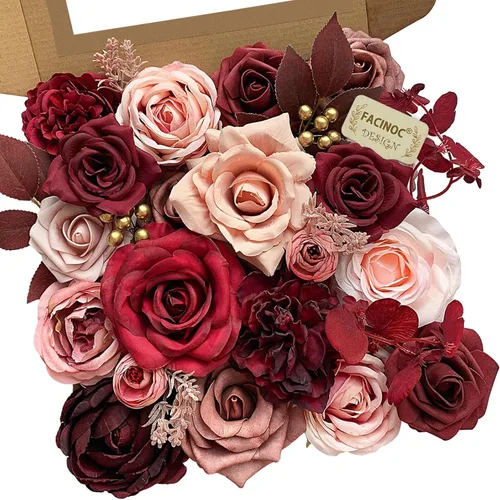 Miniatura 14 de FACINOC Rosas Flores Artificiales Ramo Combo Caja Set para Bricolaje Centros de Mesa de Boda para Mesa Nupcial Baby Shower Fiesta Decoraciones