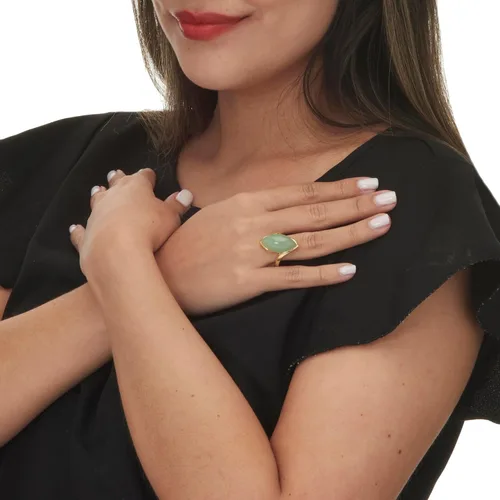 Miniatura 5 de PalmBeach - Anillo de plata de ley chapada en oro amarillo con forma de marquesa de jade verde, tallas 6 a 10